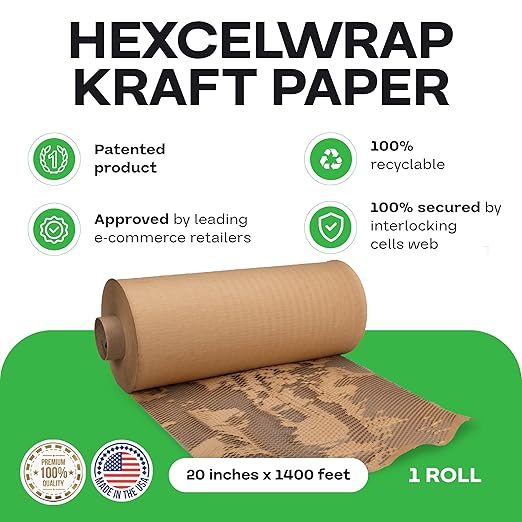 IDL Packaging 20" x 1400' Honeycomb Kraft Packing Paper Roll – Eco-Friendly - Image 2