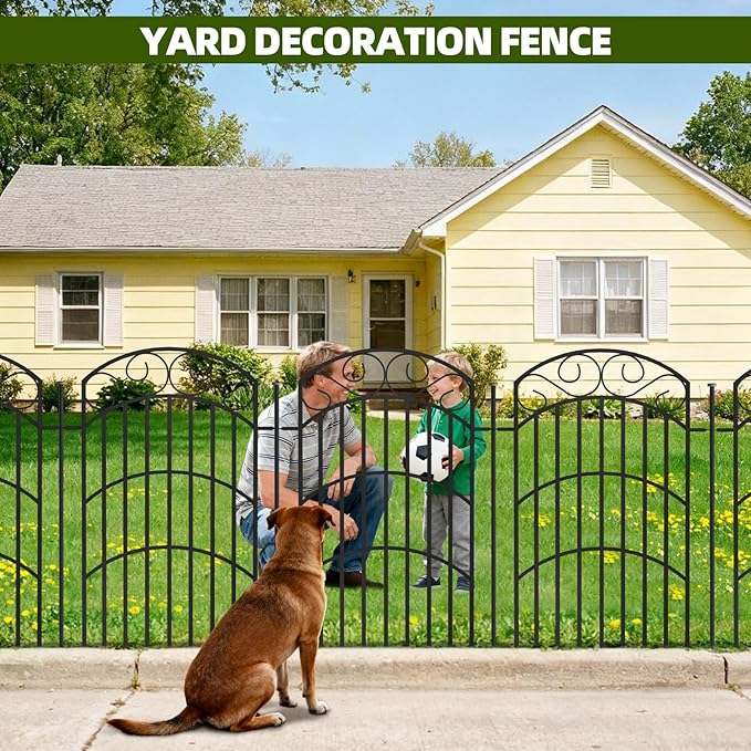8 Panels 40in Decorative Garden Fence, Total 18ft L Heavy Duty Iron Metal No - Image 5