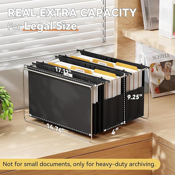 Extra Capacity Legal Size Plastic Hanging File Folders, Reinforced 4" Black - Image 3