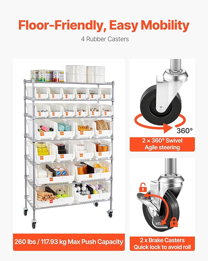 VEVOR 7-Tier Rolling Bin Storage Rack, 24 Organizer Bins, Bin Rack Storage - Image 5