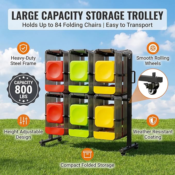 Folding Chair Rack for 84 Chairs or 12 Tables, Heavy Duty Folding Chair Cart - Image 4