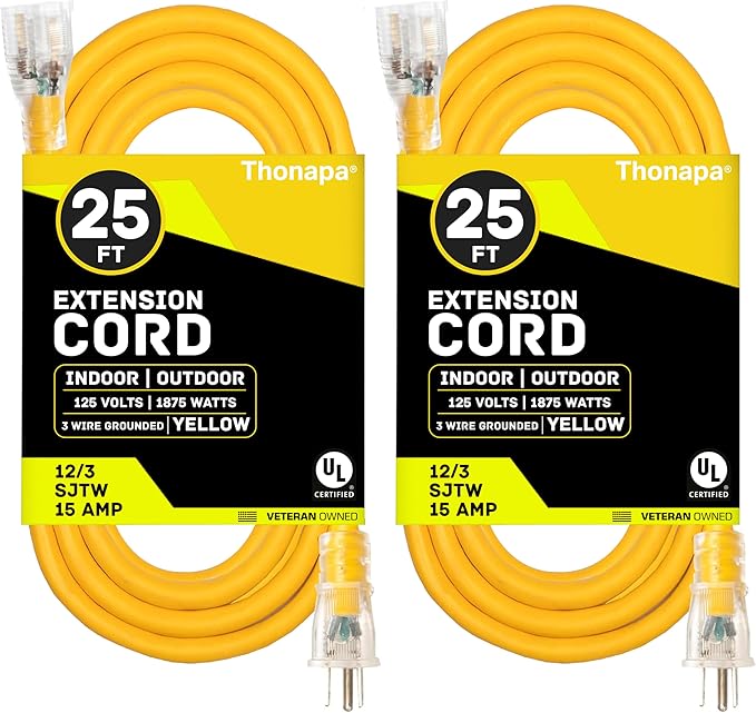 2 Pack Lighted Outdoor Extension Cord 25 ft by Thonapa