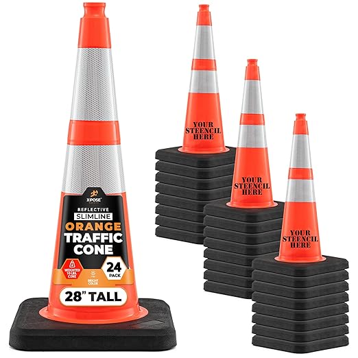 Xpose Safety 28 Inch Orange Slim Line Traffic Cones Heavy Duty 10lb by XposeSafety