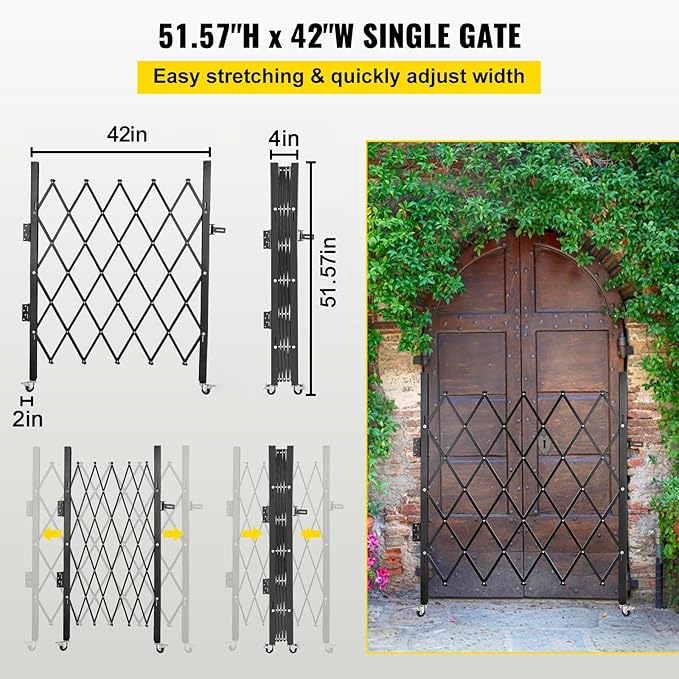 VEVOR Single Folding Security Gate, 51.57" H x 42" W Folding Door Gate - Image 3