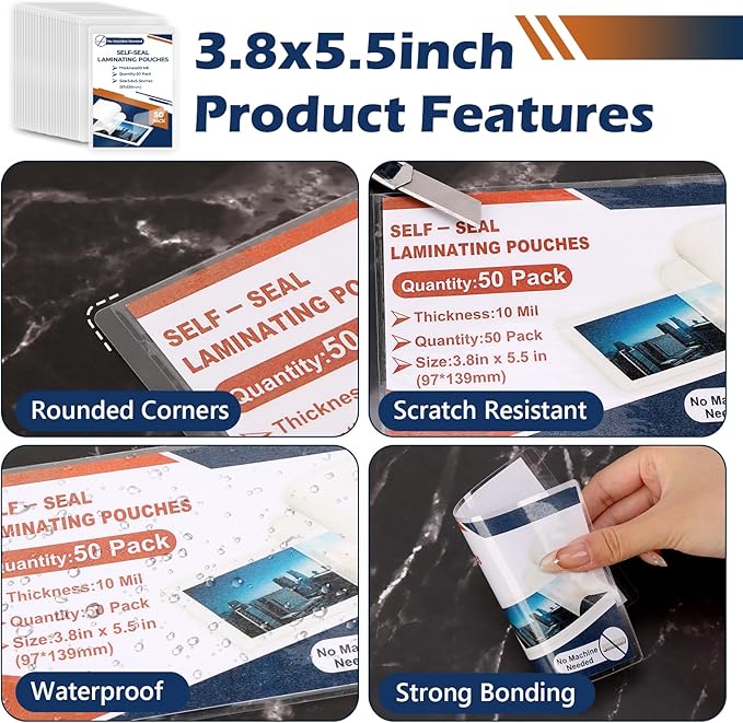 25 Pack 10 Mil 3"x5" Self Sealing Laminating Pouches Self Adhesive Lamination - Image 3