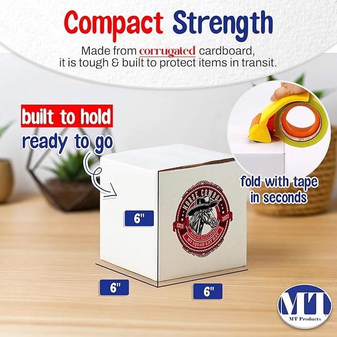 MT Products Custom Printed White Cardboard Shipping Boxes 6" x 6" x 6" - Image 2