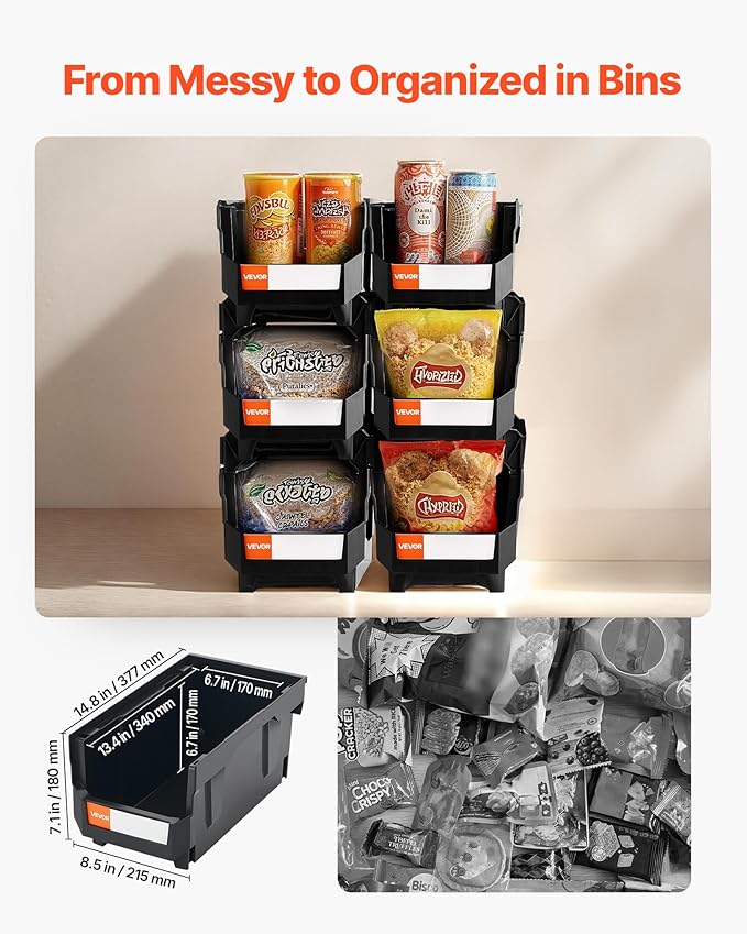VEVOR Plastic Stackable Storage Bins, 14.8 x 8.5 x 7.1 inch, Plastic Containers - Image 2