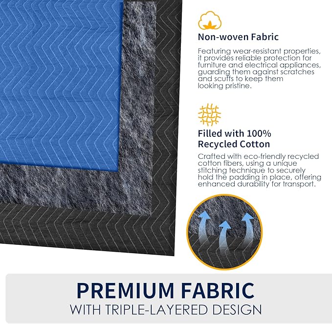 Moving Blankets 12 Packs, Extra Large 80"x72" Furniture Moving Pads, Reusable - Image 3