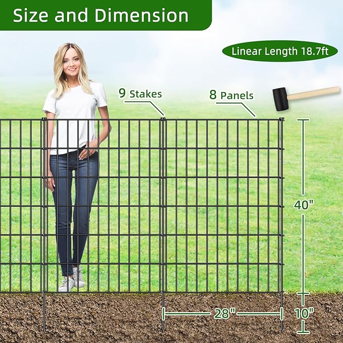 Metal Garden Fence 40in x 18.7ft, 8 Panels + 9 Stakes Dog Fence Border Fence - Image 3