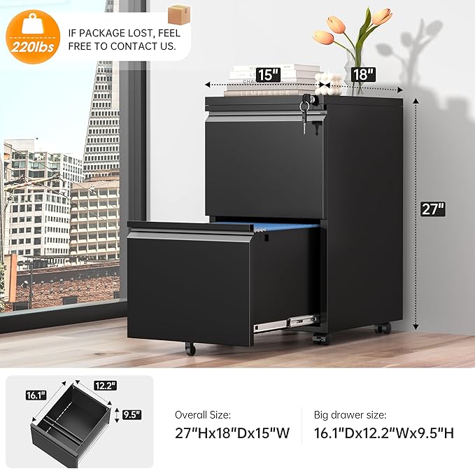 INTERGREAT 2 Drawer File Cabinet, Metal Filling Cabinet - Image 3