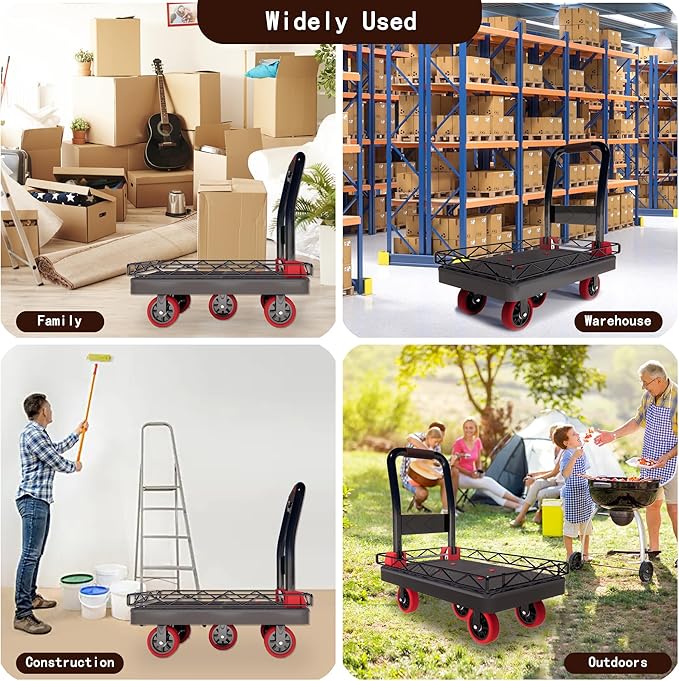 2IN1 Heavy Duty Platform Trucks Flatbed Carts, 42×26In 2000lbs Capacity Push - Image 8