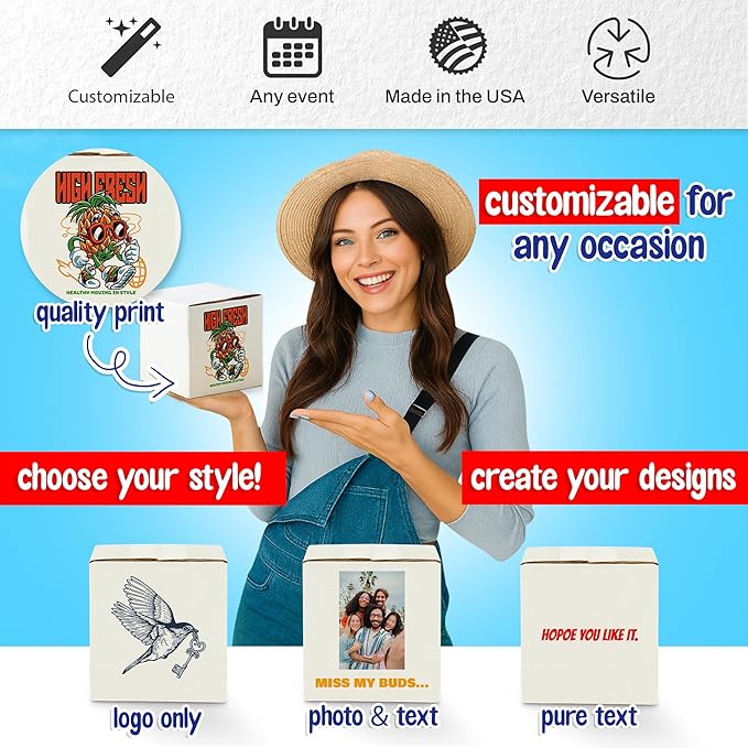 MT Products Custom Printed White Cardboard Shipping Boxes 7" x 7" x 7" - Image 7