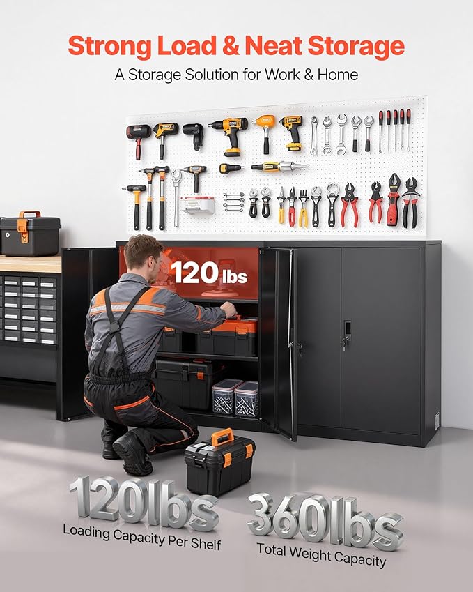 VEVOR Metal Storage Cabinet, 41.7 in Steel Garage Cabinet - Image 4