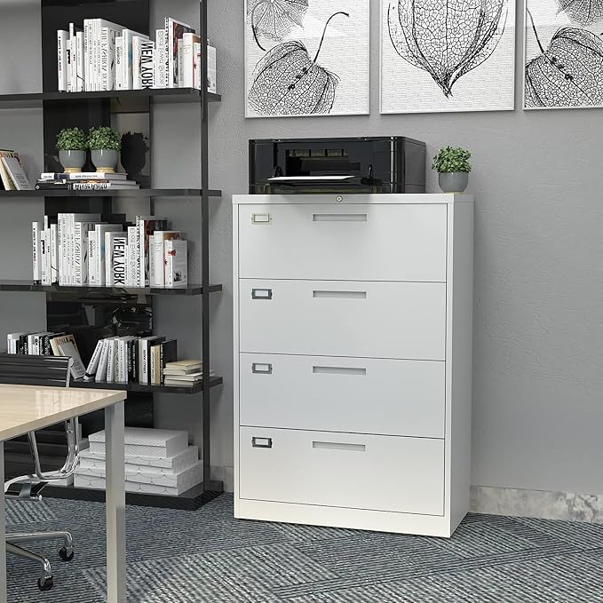 4 Drawer File Cabinet with Lock Metal Lateral File Storage Cabinet Office Home - Image 3