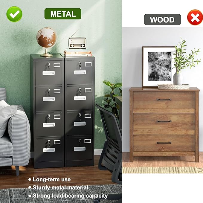 Aobabo 4 Drawer File Cabinet, Metal Filing Cabinet - Image 6