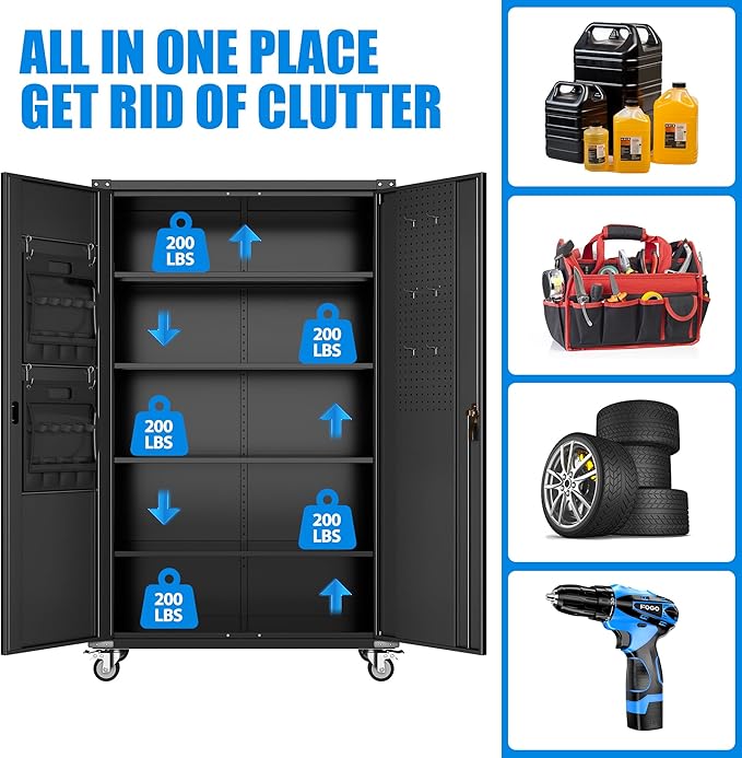 Aobabo Extra Large Garage Storage Cabinet on Wheels, Metal Storage Cabinet - Image 4