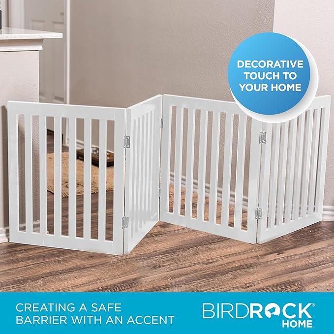 INTERNET'S BEST Dog Gate Indoor Freestanding Pet Barrier, Folding Wood Dog Fence - Image 4