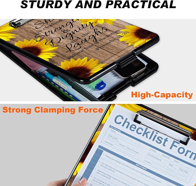 Clipboard with Storage, Hard Letter A4 Size Clip Board with Pen Holder & Paper - Image 3