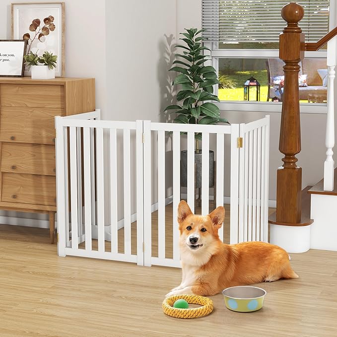 30" Height Tall Freestanding Pet Gate, Solid Wood Folding Safety Fence Wooden - Image 2