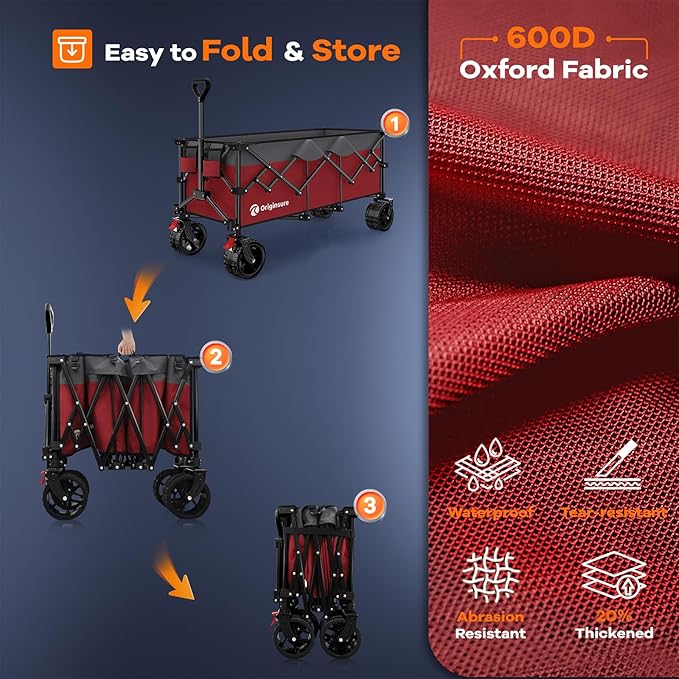 48" L Collapsible Wagon Cart Foldable, 560lbs Weight Capacity 300L Heavy Duty - Image 9