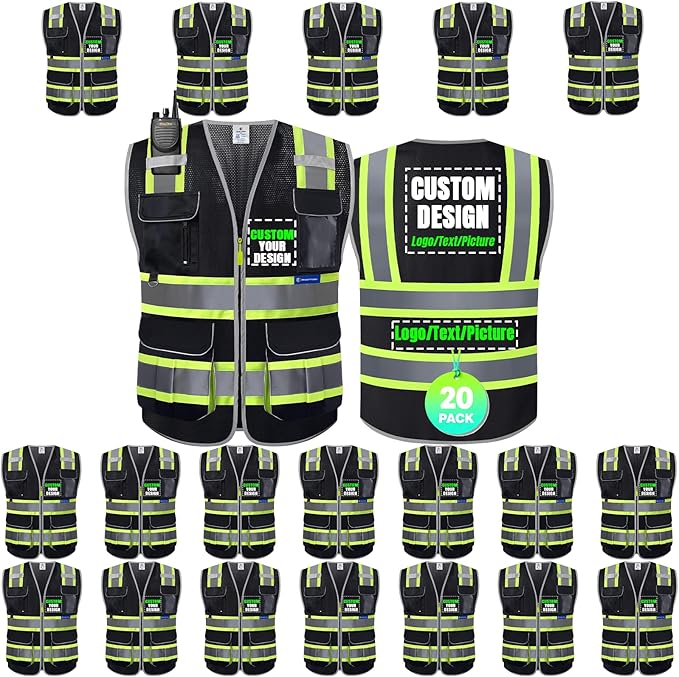 BeautyWill Custom Logo 10 Pockets Safety Vest Class2 ANSI Certified High by BeautyWill