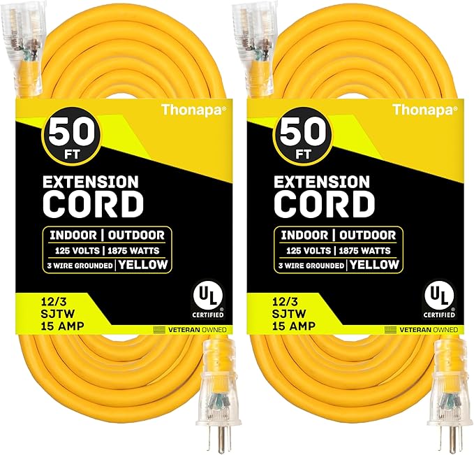 2 Pack Lighted Outdoor Extension Cord 50 ft by Thonapa