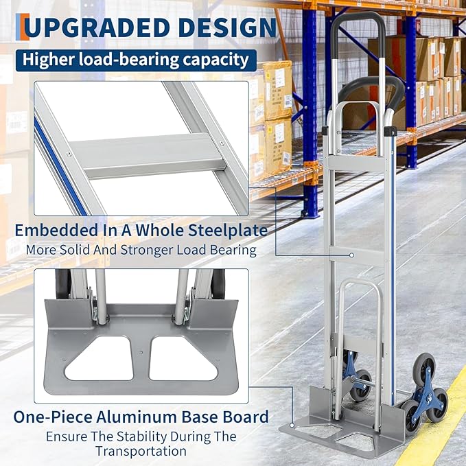 Heavy-Duty 2-in-1 Aluminum Stair Climbing Hand Truck – 600 lbs Capacity - Image 6
