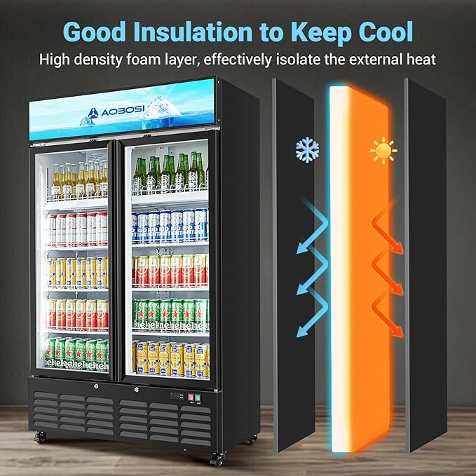 AAOBOSI Commercial Merchandiser Refrigerator, 27.02 Cu.Ft Glass Door Display - Image 8