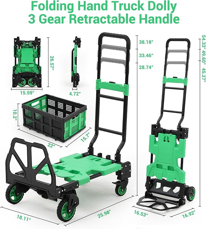 2-in-1 Folding Hand Truck with Folding Basket, Collapsible Hand Truck Dolly - Image 7