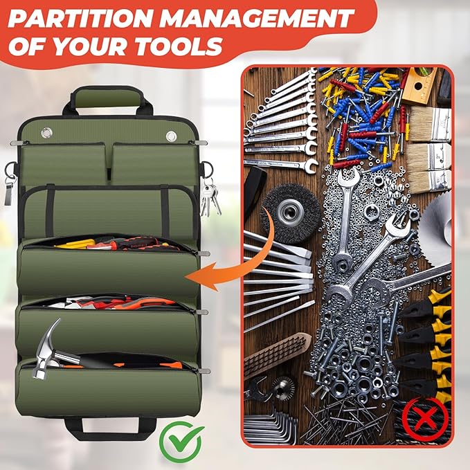 Tool Roll Up Bag, Gifts for Men Dad Husband Him, 1680D Portable Tool Storage - Image 2
