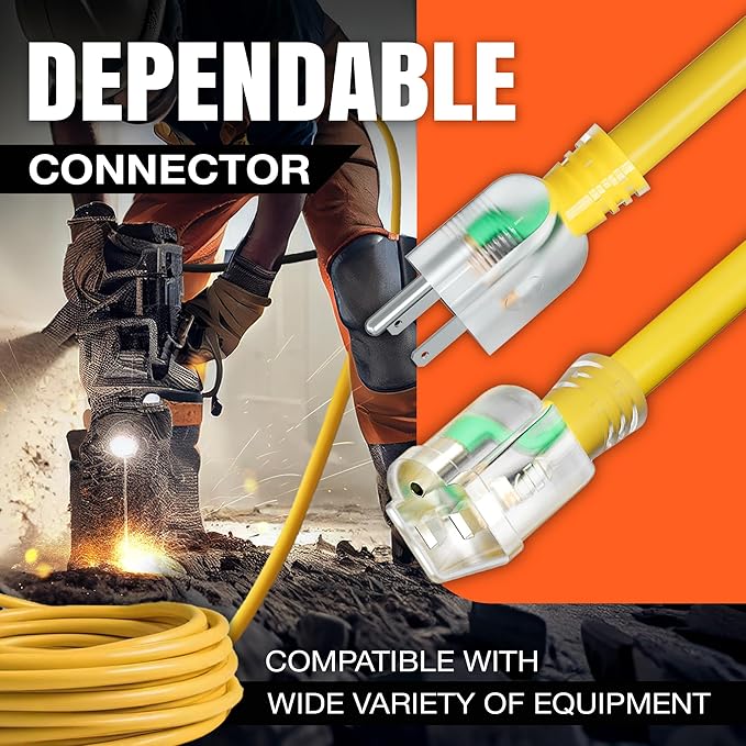 100ft Outdoor/Indoor Extension Cord 12/3 Gauge Extra Heavy Duty 3 Prong SJTW - Image 4