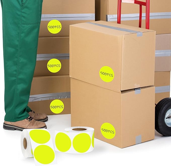 500 Pcs 2 Inch Color Code Labels, Fluorescent Yellow Permanent Circle Stickers - Image 4
