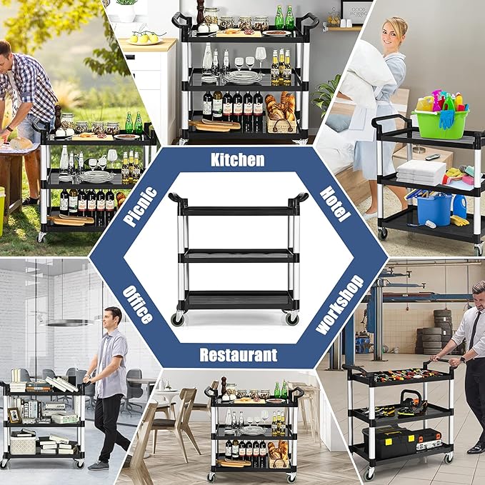 Goplus 3-Tier Utility Cart, Heavy-Duty Service Cart w/Lockable Wheels & Double - Image 5