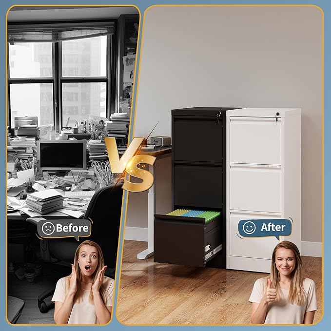 3 Drawer File Cabinet with Lock, Vertical Filing Cabinets - Image 7