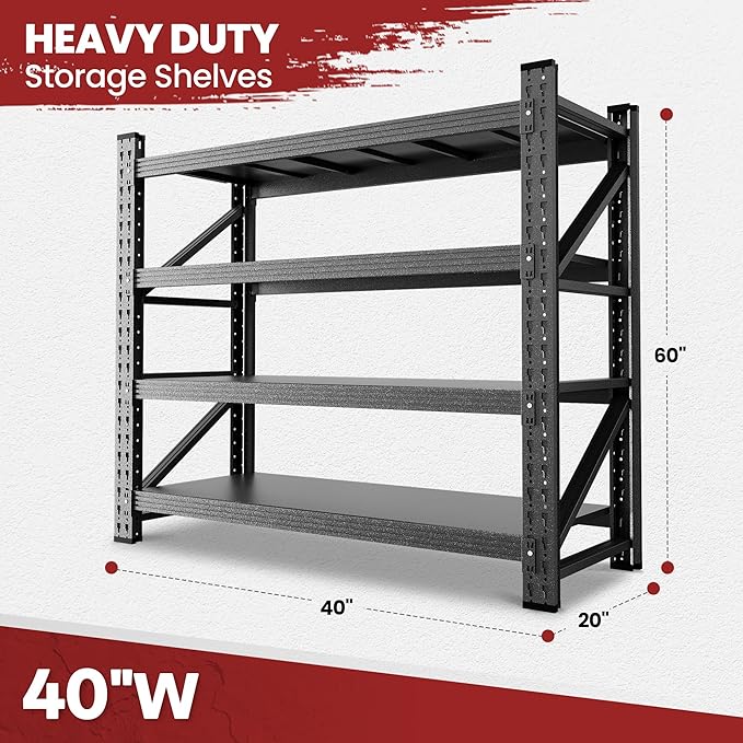 40" Wide Storage Shelves, 2000LBS Garage Shelving Heavy Duty, Standing Shelf - Image 2