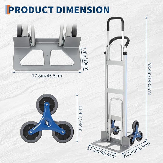 Heavy-Duty 2-in-1 Aluminum Stair Climbing Hand Truck – 600 lbs Capacity - Image 2