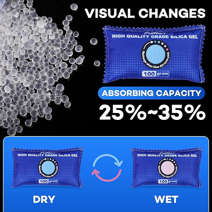 12 Pack Rechargeable Desiccant Packs, 100g Each, Color Indicating Silica Gel - Image 3