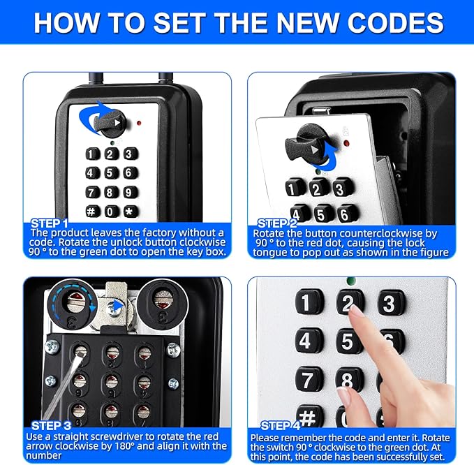 Key Lock Box, 12-Digit Code, Weatherproof Wall Mount, Large Capacity 5-8 Keys - Image 6