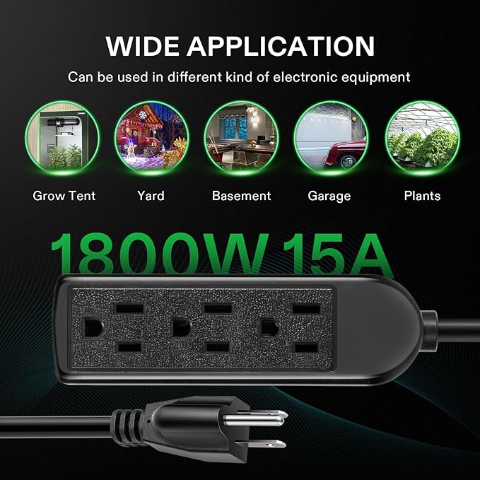 VIVOSUN 50 ft Extension Cord, 3-Outlet Power Strip - Image 2