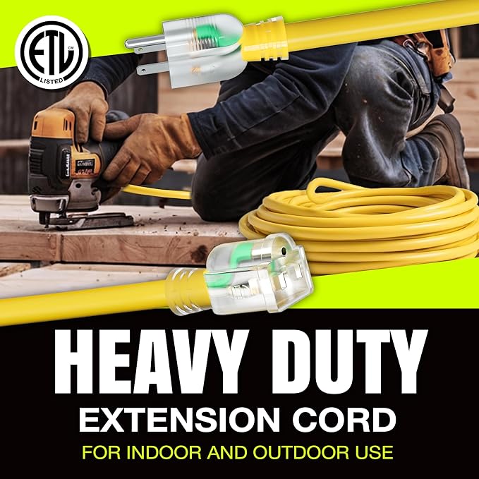 100ft Outdoor/Indoor Extension Cord 12/3 Gauge Extra Heavy Duty 3 Prong SJTW - Image 7