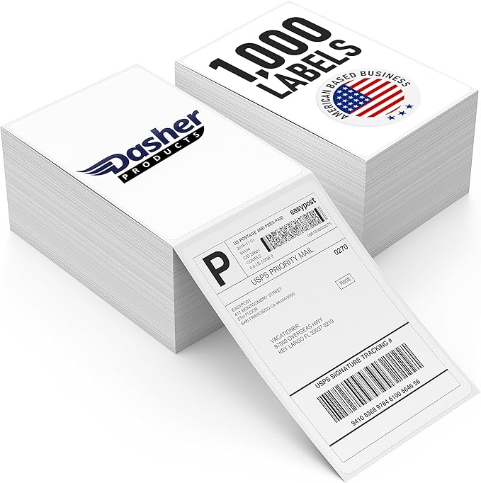 Thermal Shipping Labels 4x6, 1000 Labels/2 Stacks Commercial Grade by DasherProducts