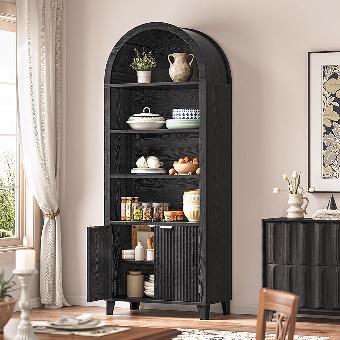 79.9" Tall Arched Pantry Cabinet, 6-Tier Kitchen Pantry Cabinet - Image 9