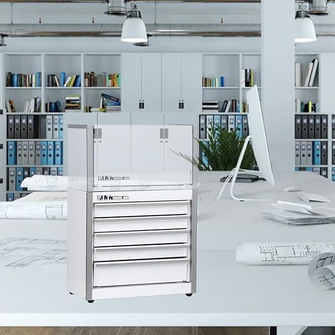 P.I.T. Mini White Tool Box, Portable 5-Drawer Micro Roll Cab Steel Stackable - Image 8