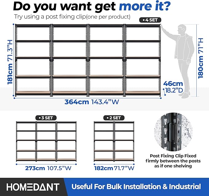 HOMEDANT 5-Tier Laminated Boltless Heavy Duty Metal Shelving Unit Adjustable - Image 6