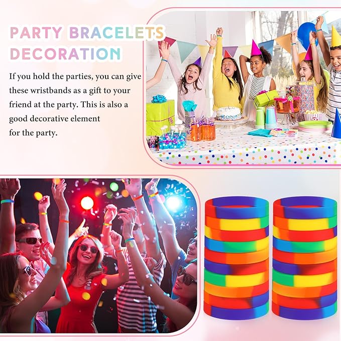 Liliful 100 Pcs Silicone Rubber Wristbands Rubber Wristband Bracelet Bands - Image 6