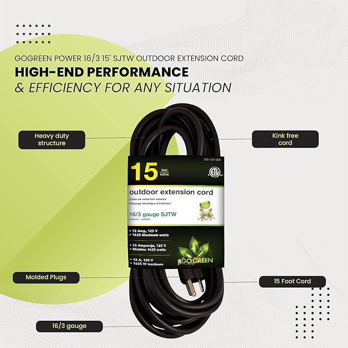 Go Green Power Inc. 16/3 SJTW Outdoor Extension Cord, 15 ft - Image 4