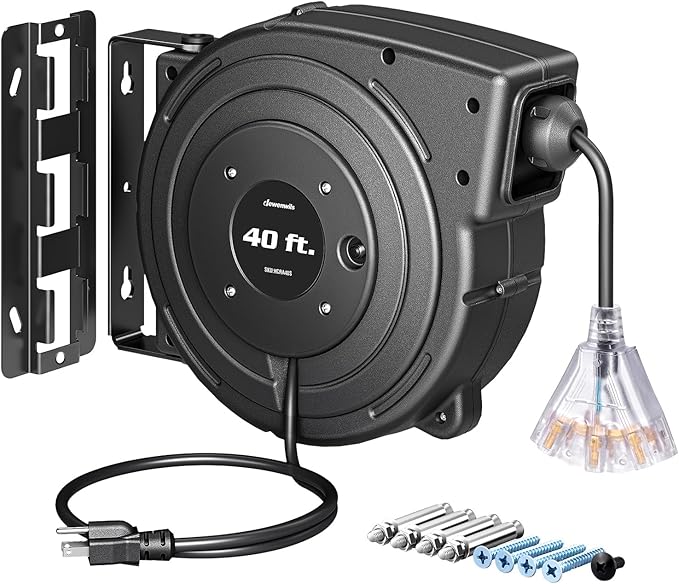 DEWENWILS Extension Cord Reel, 40FT Retractable Cord Reel, 12/3AWG SJTOW by DEWENWILS