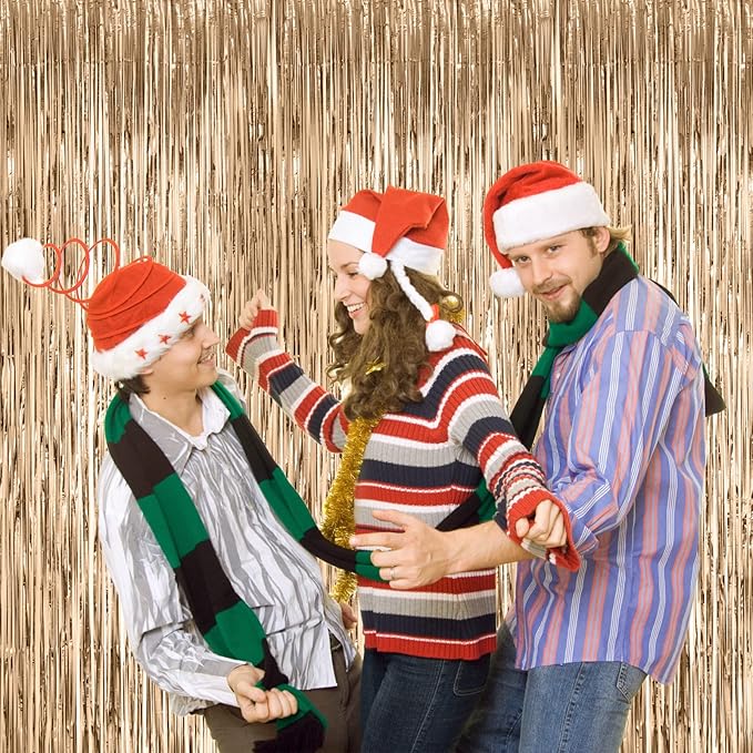 3 Pack 3.3x8.2 Feet Champagne Foil Fringe Backdrop Curtains, Tinsel Streamers - Image 9