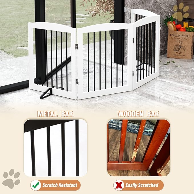 Freestanding Pet Gate for Dogs, Foldable Wooden Dog Gate for House, Indoor Dog - Image 4