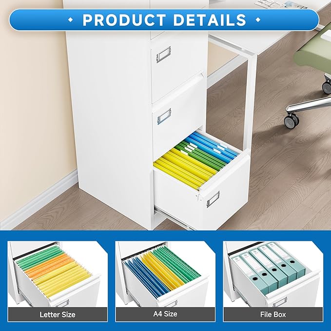4 Drawer File Cabinet with Lock Metal Vertical File Storage Cabinet Office Home - Image 6